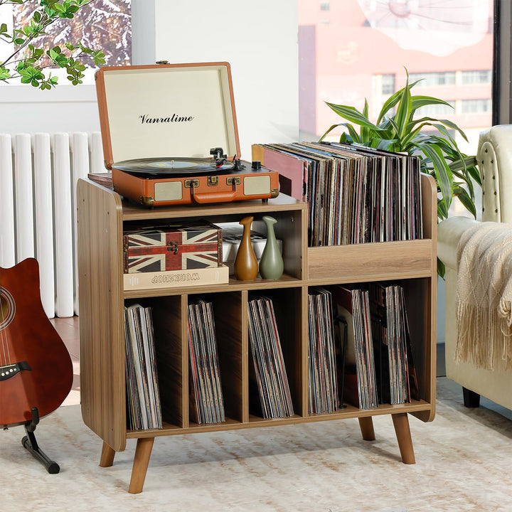 Plattenspielertisch, Plattenspielerständer aus der Mitte des Jahrhunderts mit Vinylaufbewahrung für