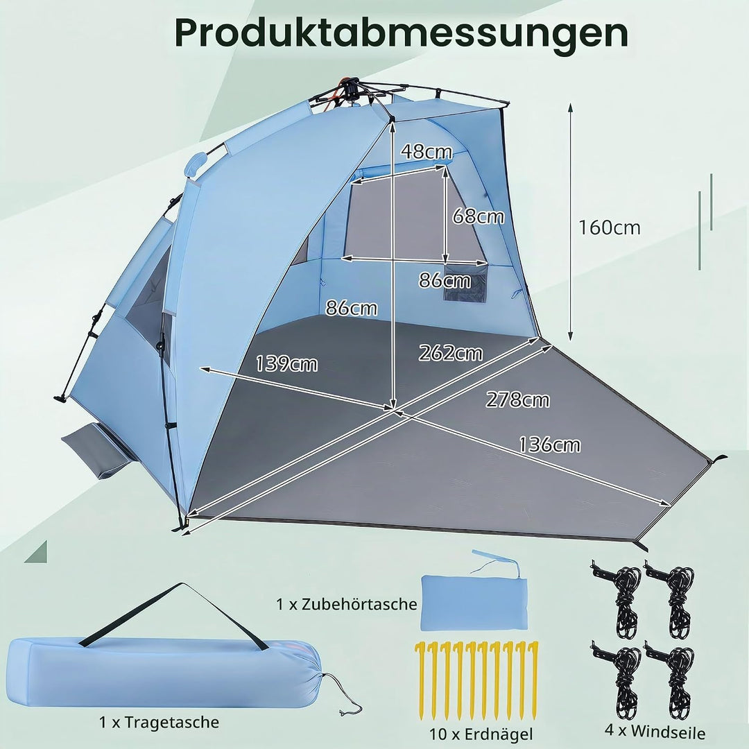 HOMASIS Pop-up Strandmuschel, wetterfestes Strandzelt für 3-4 Personen mit erweiterbarem Boden, Mesh