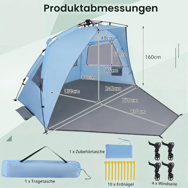 HOMASIS Pop-up Strandmuschel, wetterfestes Strandzelt für 3-4 Personen mit erweiterbarem Boden, Mesh