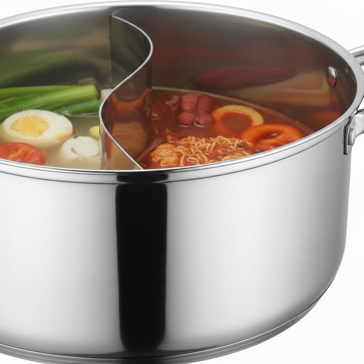 HEMOTON Hot Pot mit Trennwand Edelstahl Shabu Shabu Topf mit Glasdeckel Kochgeschirr Set Hot Pot Sup