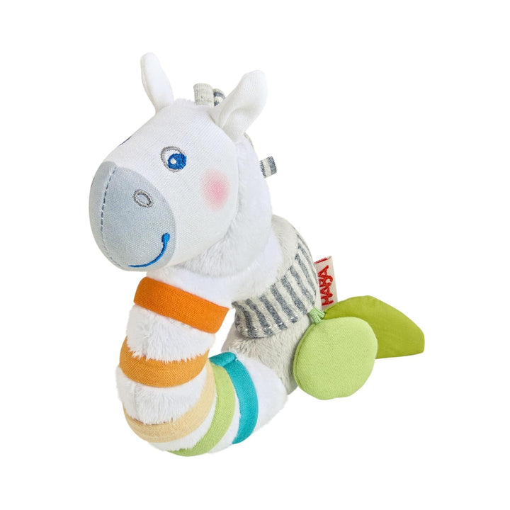 HABA Greifling Zebra – Plüsch-Greifspielzeug für Babys mit Rassel & extra-weichem Stoff – Fördert Si