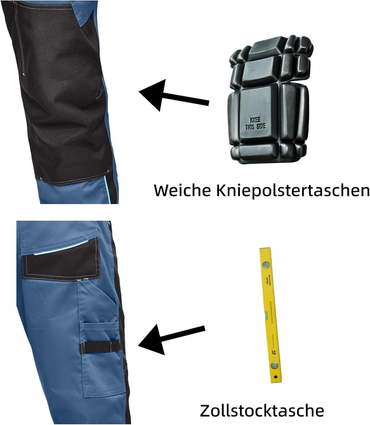 WORK IDEA Herren Stretch-Arbeitshose mit zahlreichen Taschen und Werkzeugtaschen Blau 42, Blau 42