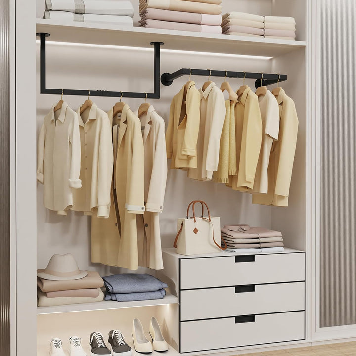 Yawinhe 64cm Kleiderstangen für die Wand, Industrieller Rohr Kleiderständer, Platzsparend, Wandregal