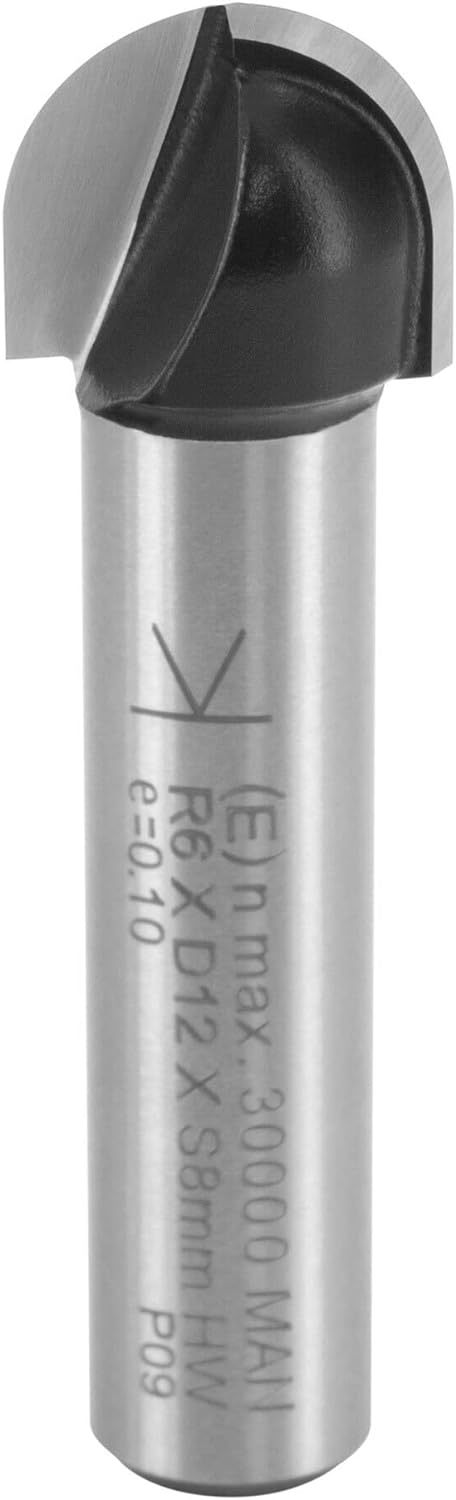 ENT 12286 Hohlkehlfräser HW, Schaft (S) 8 mm, Radius (R) 6 mm, Durchmesser (D) 12 mm, NL 9,5 mm, SL