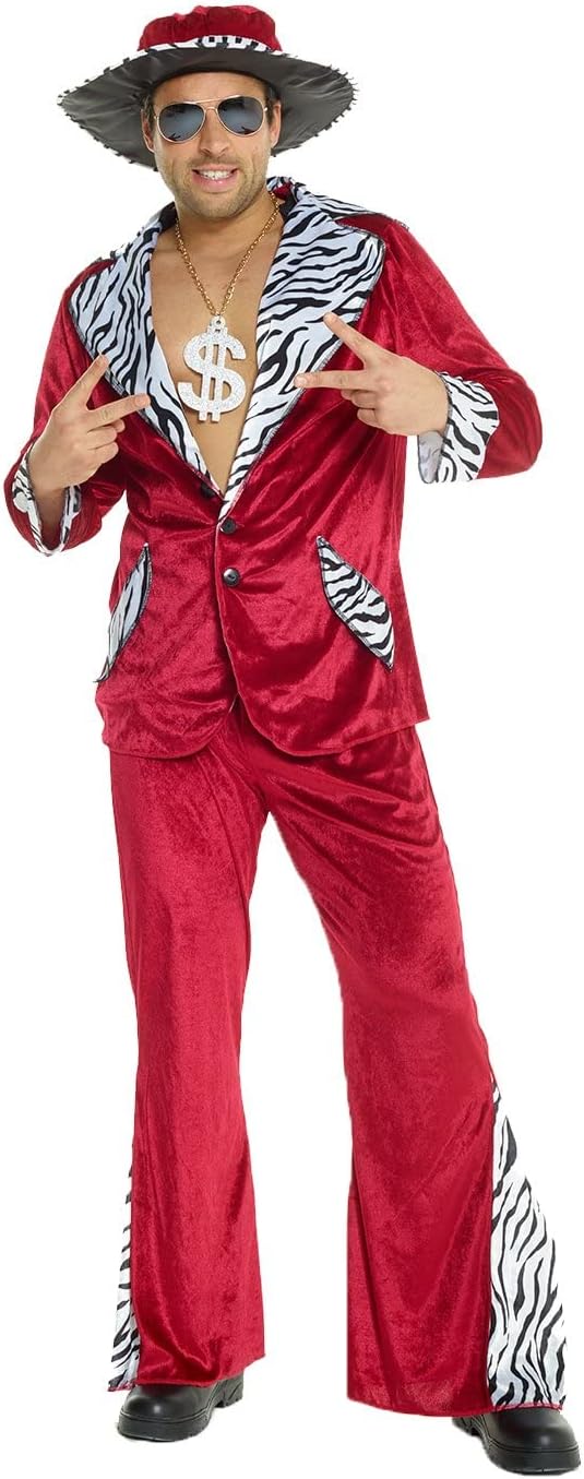 Morph Rotes Pimp Kostüm für Herren, 70er Jahre Outfit, Perfekt für Vegas und Halloween XL, XL