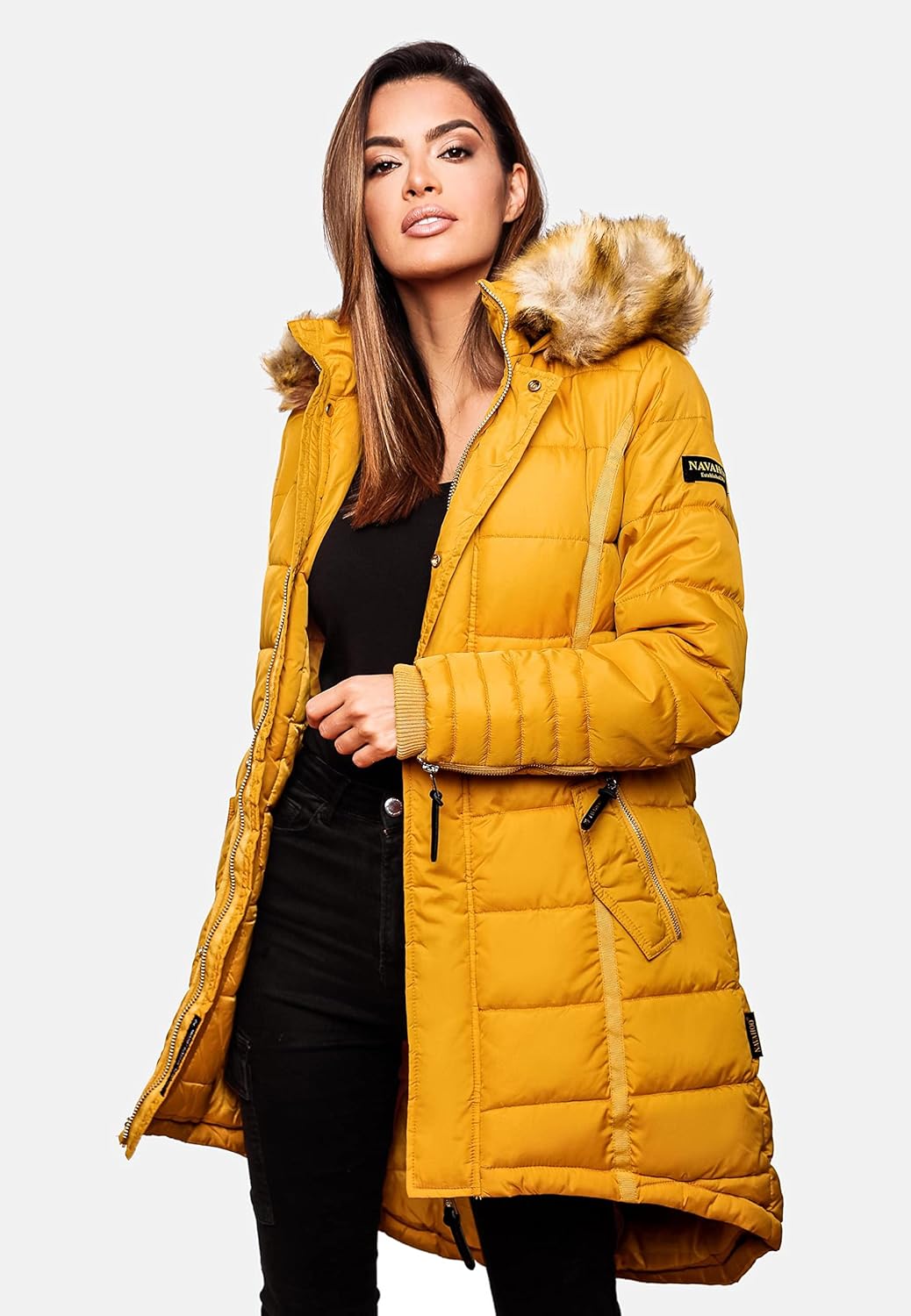 Navahoo Damen Warmer Winter Steppmantel Papaya XS-XXL S Gelb, S Gelb