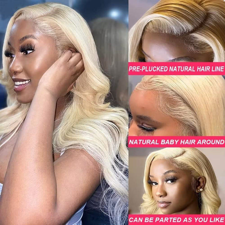 Echthaar Perücke Schwarz Frauen 613 Farbe 13x4 HD Body Wave Lace Front Wig 180% Density Blonde Trans