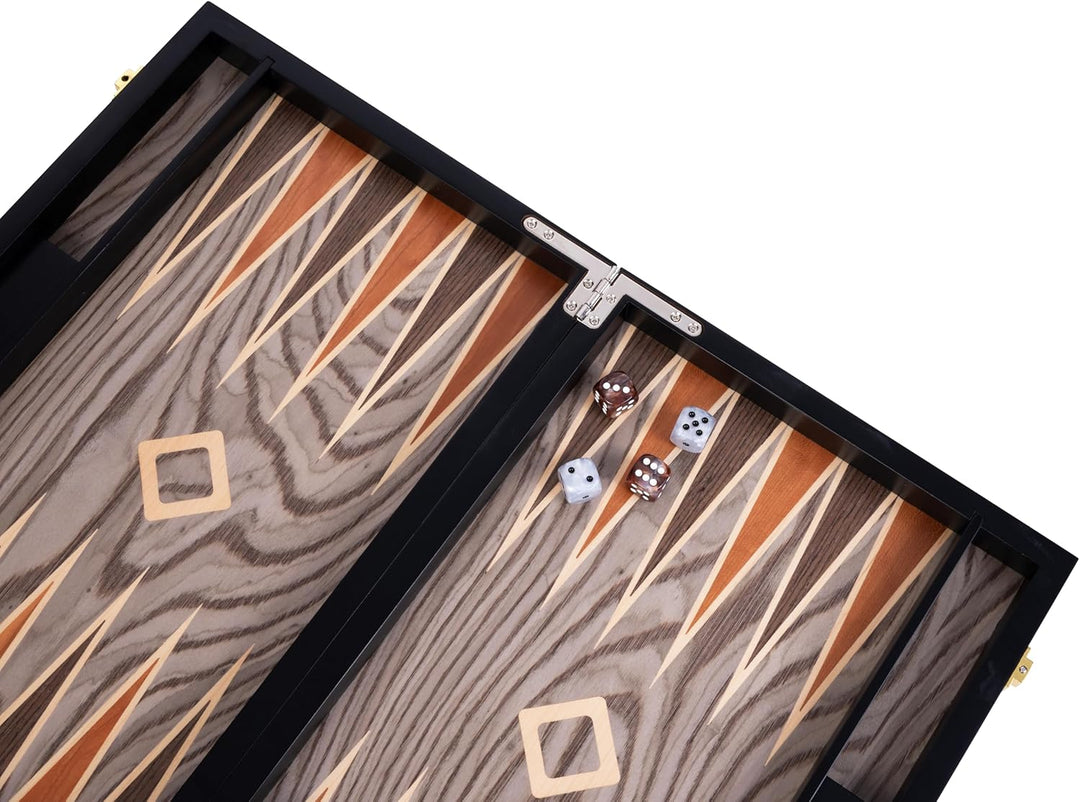 Engelhart- 250542 - Luxus-Backgammon 15 Zoll – Ebenholzfurnier lackiert – grau 15 Zoll Ebenholzgrau,