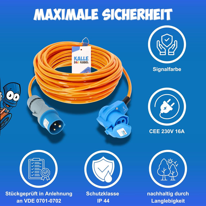 KALLE DAS KABEL CEE Verlängerung KALLE Blue SIGNAL 2,5mm² Winkel Industrie Bau Boot Womo Camping Vol