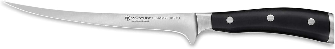 WÜSTHOF Classic Ikon Filiermesser 18 cm, Schwarz,silber &amp; Classic Ikon Gemüsemesser 12 cm, Schwarz
