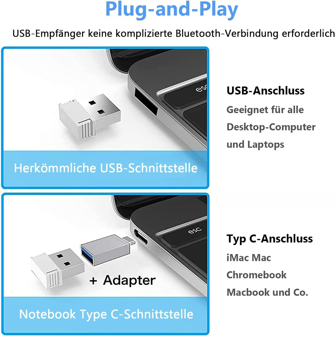 Kabellose Bluetooth Maus für MacBook Pro/Air/Mac/iPad/Laptop/Desktop/Mac/PC/Computer/Telefon - Tragb