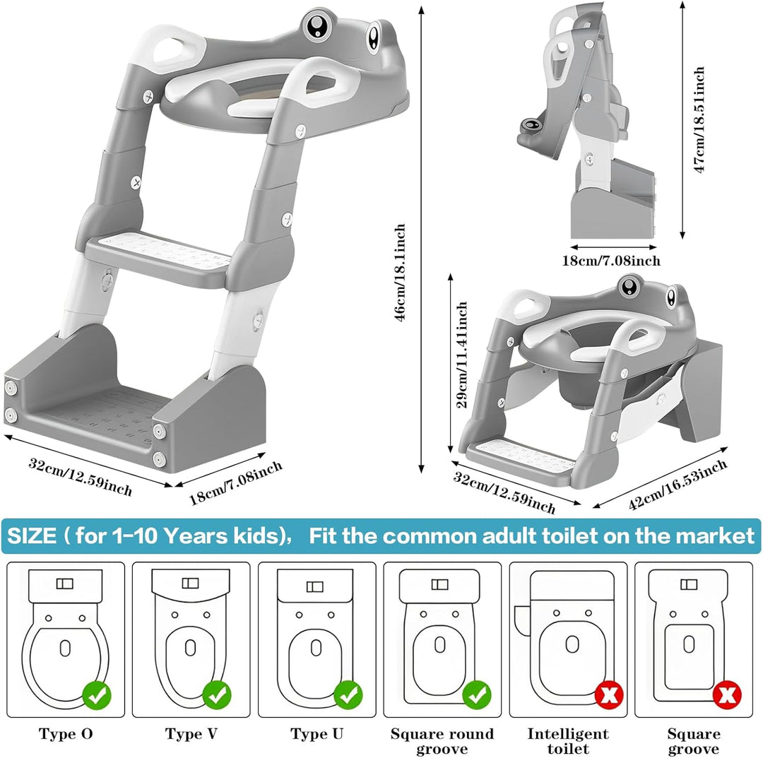 Toilettensitz Kinder mit Treppe, 2 in 1 Töpfchen für Kinder Toilettenaufsatz Kinder mit Spritzschutz