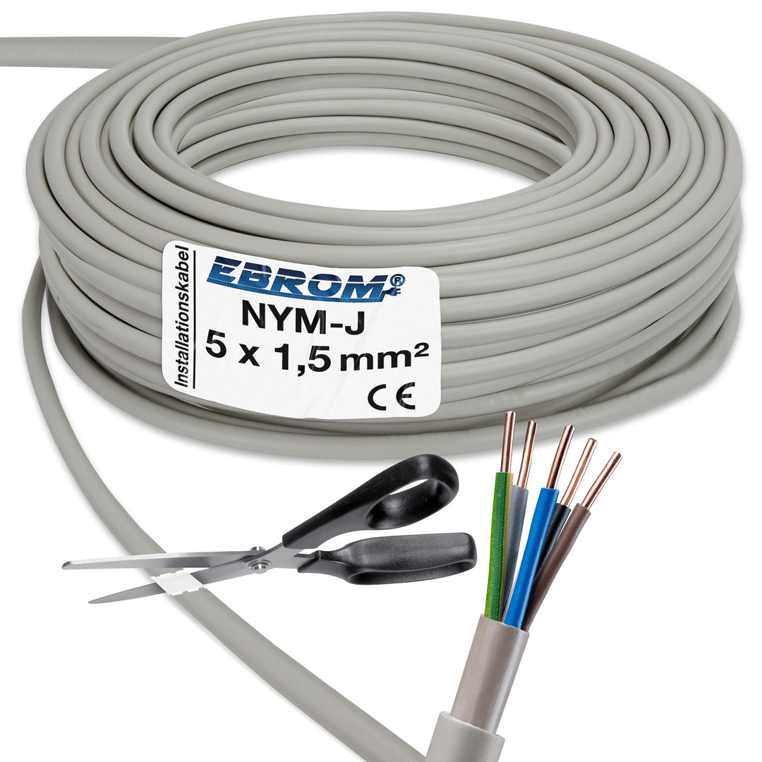 EBROM NYM-J 5x1,5 mm² Mantelleitung Installationskabel grau - Länge: 170 m, 170 m