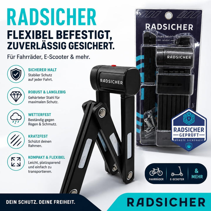 RADSICHER Faltschloss – Robustes Fahrradschloss (90 cm) | Sicherheitslevel 12 | Gehärteter Stahl, We