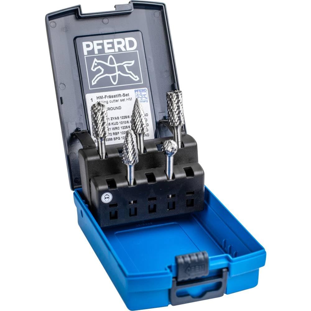 PFERD HM-Frässtift-Set, 5-teilig, Zahnung ALLROUND, Schaft-ø 6 mm, 21901412 – für den vielseitigen E