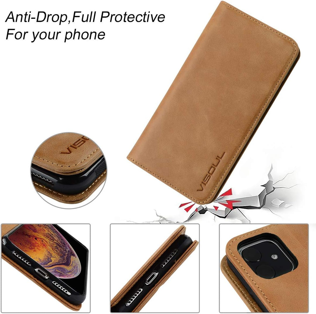 VISOUL iPhone 11 Hülle, Stossfeste Handyhülle [Erstklassiges Rindsleder] [RFID Blocker], TPU Schutzh