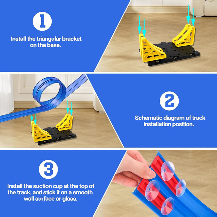 Flexible Autorennbahn Kinder 3 4 5 6 Jahre, 4.5 Meter Rennbahn Rennstrecke Auto Spielzeug mit 4 Spie