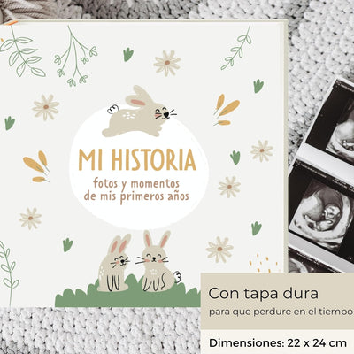 HuBorns - Babyalbum Erstes Jahr bis 5 zum Einkleben von Fotos und Beschriften, Fotoalbum Kinder mit