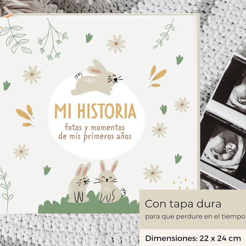 HuBorns - Babyalbum Erstes Jahr bis 5 zum Einkleben von Fotos und Beschriften, Fotoalbum Kinder mit