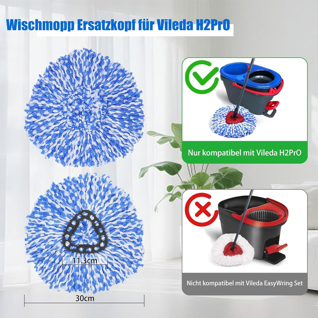 6 Stück Wischmopp Ersatzkopf für Vileda H2PrO, Mikrofaser Spin Mop Nachfüllungen, Maschinenwaschbar