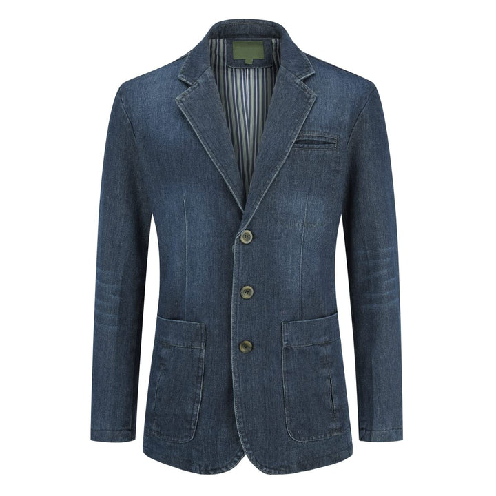 YOUTHUP Herren Slim Fit Denim Sakko Casual Business Freizeit 3 Knöpfe Anzugsjacke mehrere Taschen Bl