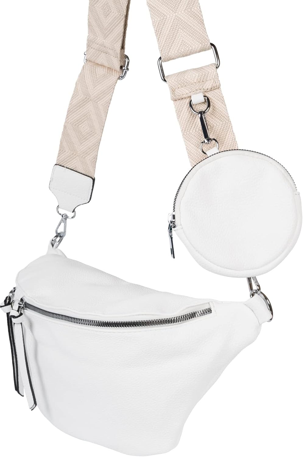 styleBREAKER Damen Halbmond Crossbody Schultertaschen Set 3-Teilig, Schultergurt mit Muster, Schlüss