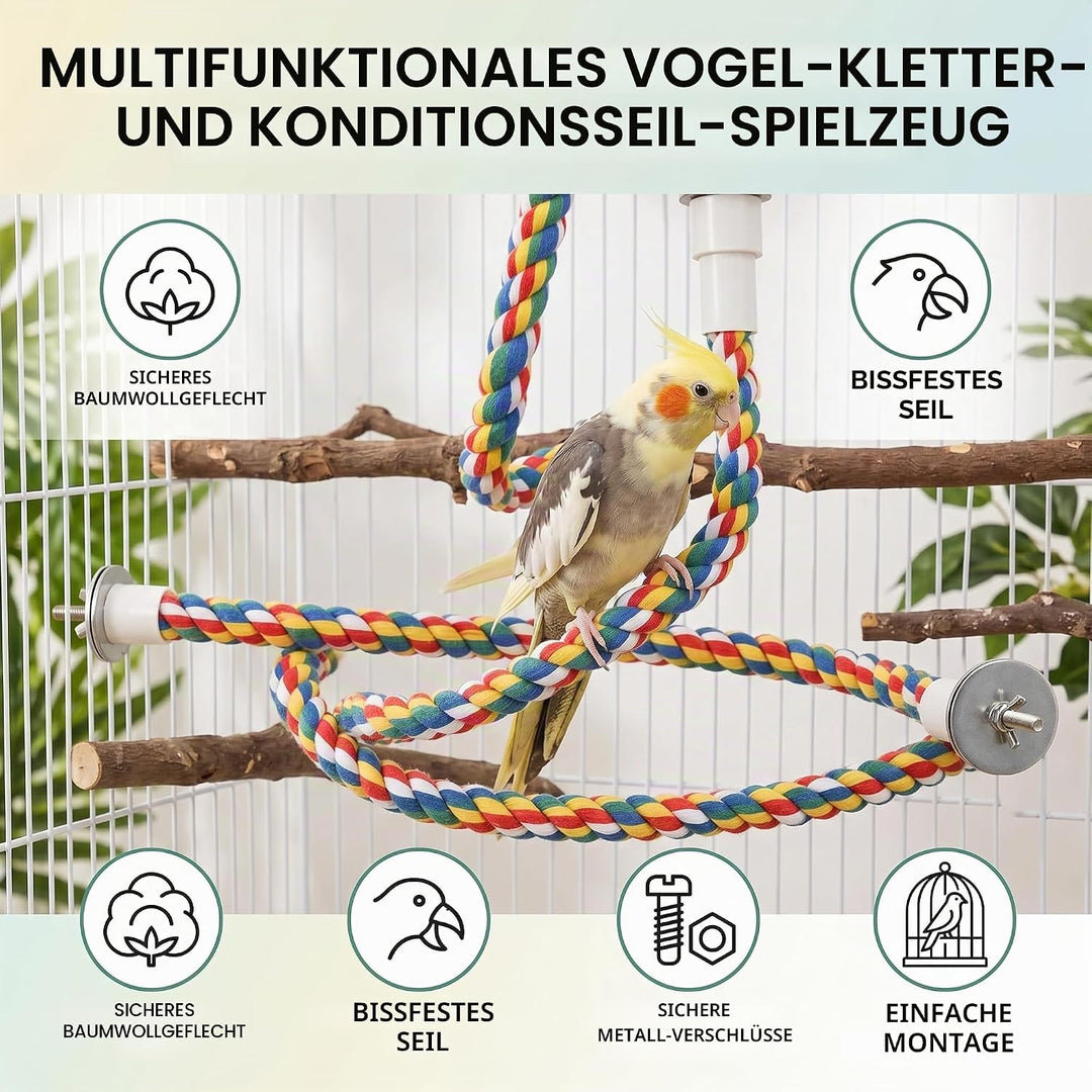 2 Stück Bird Chew Rope Bunt Gefärbte Vogel Barsch Stand Baumwolle Vogel Leiter Spielzeug für Papagei
