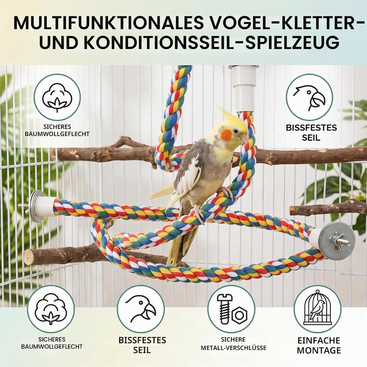 2 Stück Bird Chew Rope Bunt Gefärbte Vogel Barsch Stand Baumwolle Vogel Leiter Spielzeug für Papagei