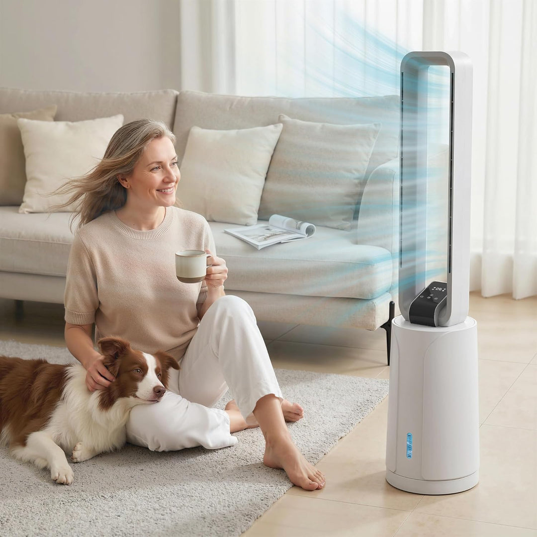 HOMCOM Turmventilator mit 2 Kühlakkus, 3-in-1 109 cm Luftkühler mit 1,7 L Wassertank, 15-Stunden-Tim