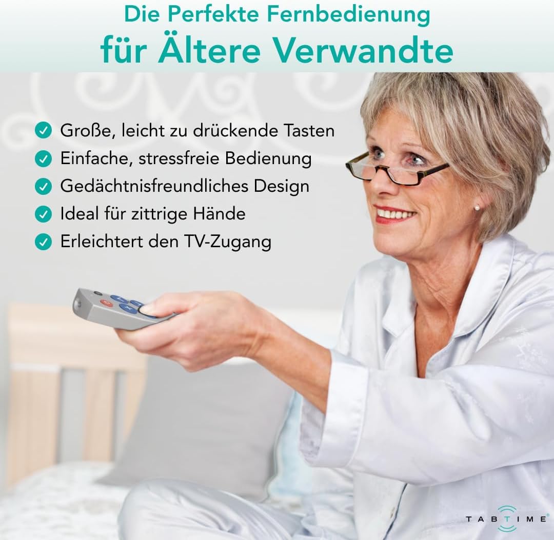 TabTime TV-Fernbedienung mit grossen Tasten – Einfach zu bedienen und einzurichten – Universelle – E