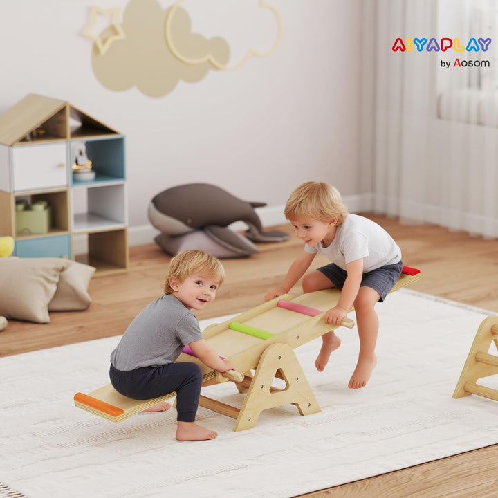 AIYAPLAY 2 In 1 Balance Wippe Kinder, Schwebebalken aus Holz, Wippe Schaukelwippe Garten, Balance Bo