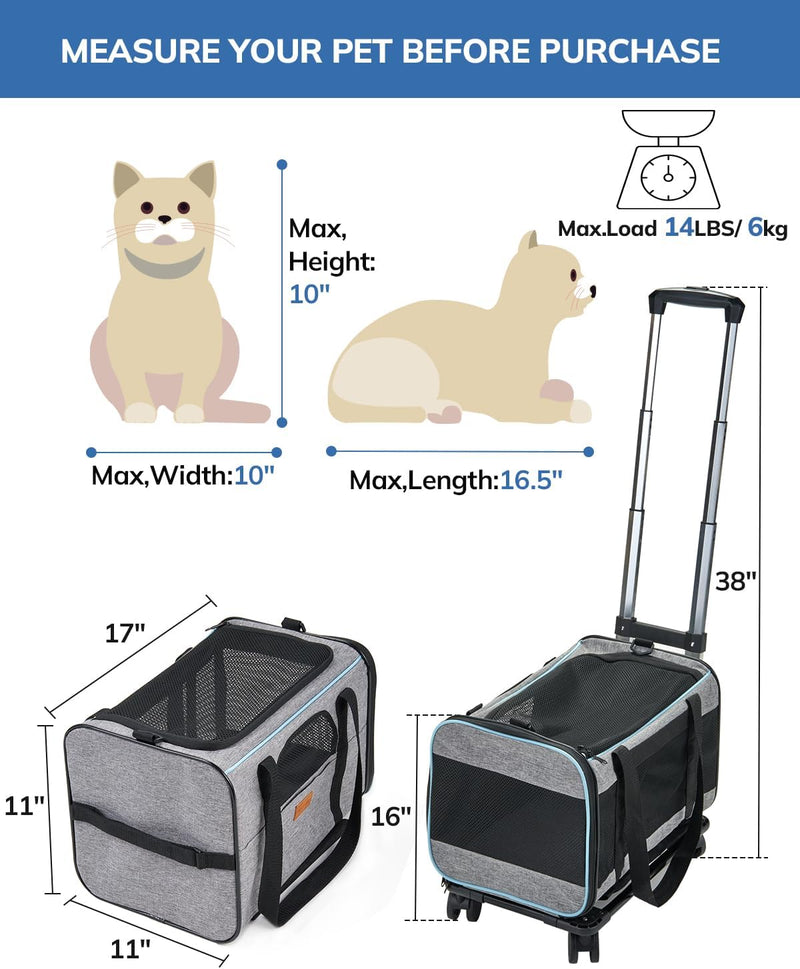 Transporttasche für Katze mit Rollen, Faltbarer Katzentransportbox Hundetragetasche Transportbox Hun