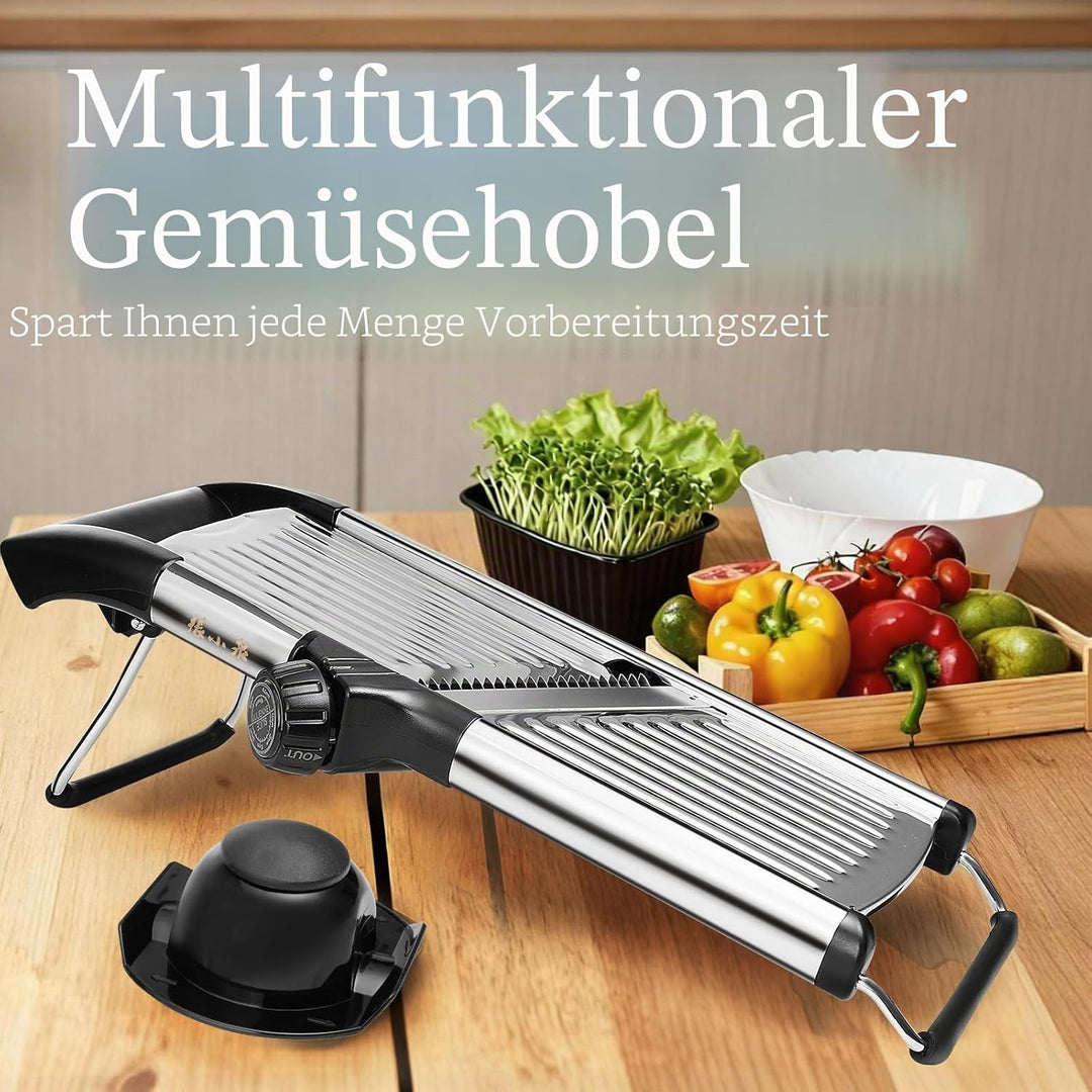 Mandoline Gemüsehobel 5-in-1 verstellbar aus Edelstahl, Multifunktionaler Gemüseschneider mit ultras
