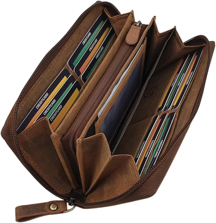 Grosse Büffel-Vollleder Damen Geldbörse/Geldbeutel/Portemonnaie/Geldtasche mit Colibri-Motiv oder oh