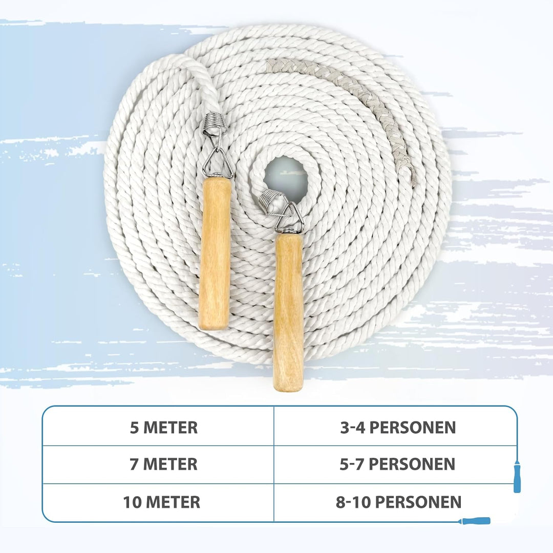 Lange Springseil, Mehrspieler-Seil, Springseil mit Holzgriff für Schule, Sport, Outdoor-Aktivitäten,