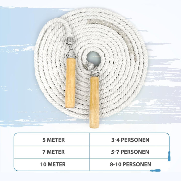 Lange Springseil, Mehrspieler-Seil, Springseil mit Holzgriff für Schule, Sport, Outdoor-Aktivitäten,