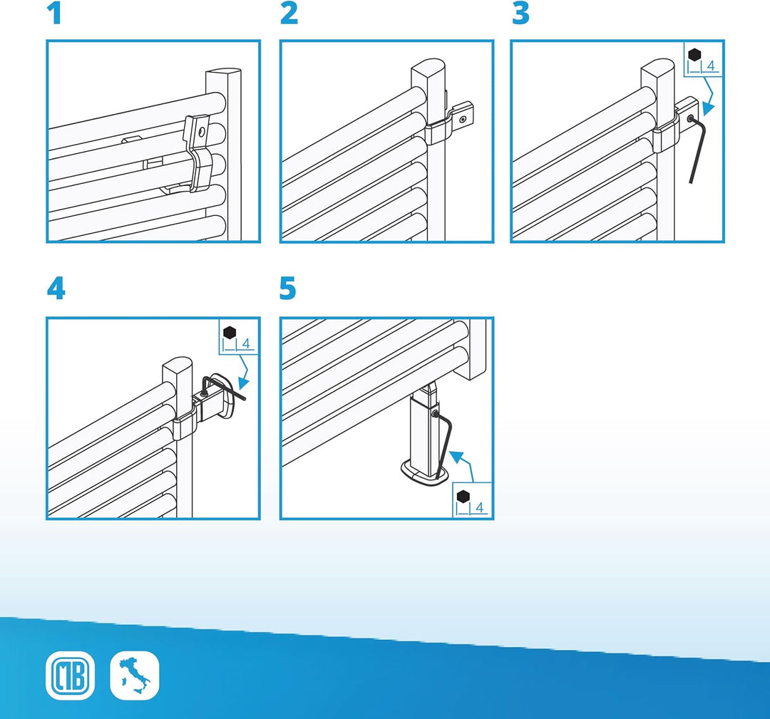 Eckmontage-Set für Badheizkörper mit Handtuchhalter – Wand- und Bodenbefestigung – mit Standfuss und