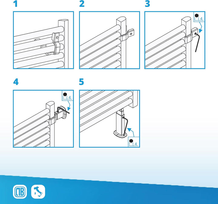 Eckmontage-Set für Badheizkörper mit Handtuchhalter – Wand- und Bodenbefestigung – mit Standfuss und