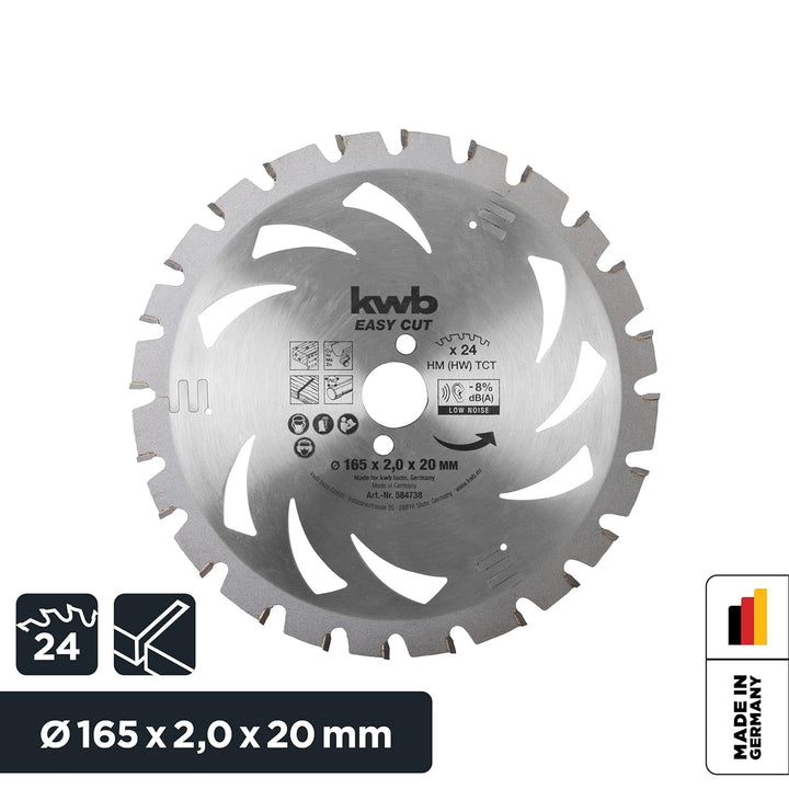 kwb Kreissägeblatt 165 x 20 mm, Made in Germany, leichtgängig, speziell für Akkumaschinen, Universal