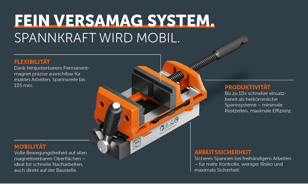 Fein Magnetschraubstock mit Backenbreite von 100 mm (VersaMAG Schraubstock Set, Permanentmagnet mit
