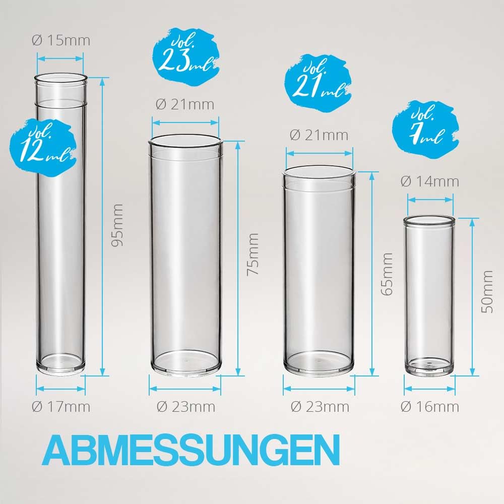Tuuters 100x Kunststoff Reagenzgläser mit Korken, Kunststoffröhrchen (Mix, Naturkorken hellbraun) Mi