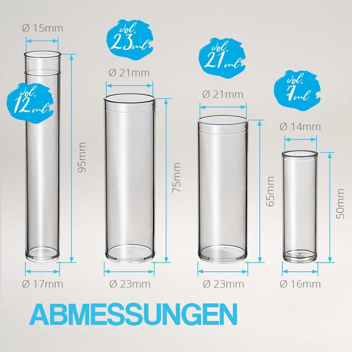 Tuuters 100x Kunststoff Reagenzgläser mit Korken, Kunststoffröhrchen (Mix, Presskorken) Mix Presskor