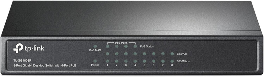 TP-Link TL-SG1008P 8 Port PoE Switch mit 4 PoE+ Ports (64 Watt, IEEE-802.3af/at PoE,lüfterlos, Plug-