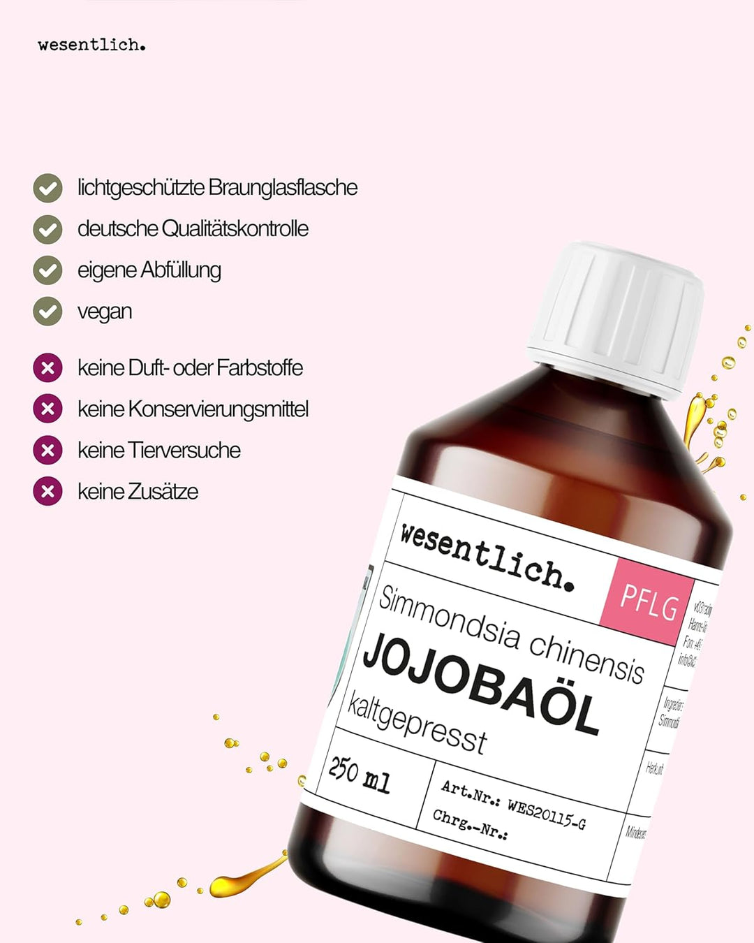 wesentlich. Jojobaöl kaltgepresst 250ml | nativ - 100% reines Jojobaöl | vegan | Haut - Haare - Bart