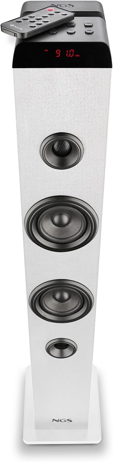 NGS Sky Charm Pro White - Soundturm, 50 W, mit Bluetooth 5.4, Optisch, USB, AUX-IN, FM-Radio, Broadc