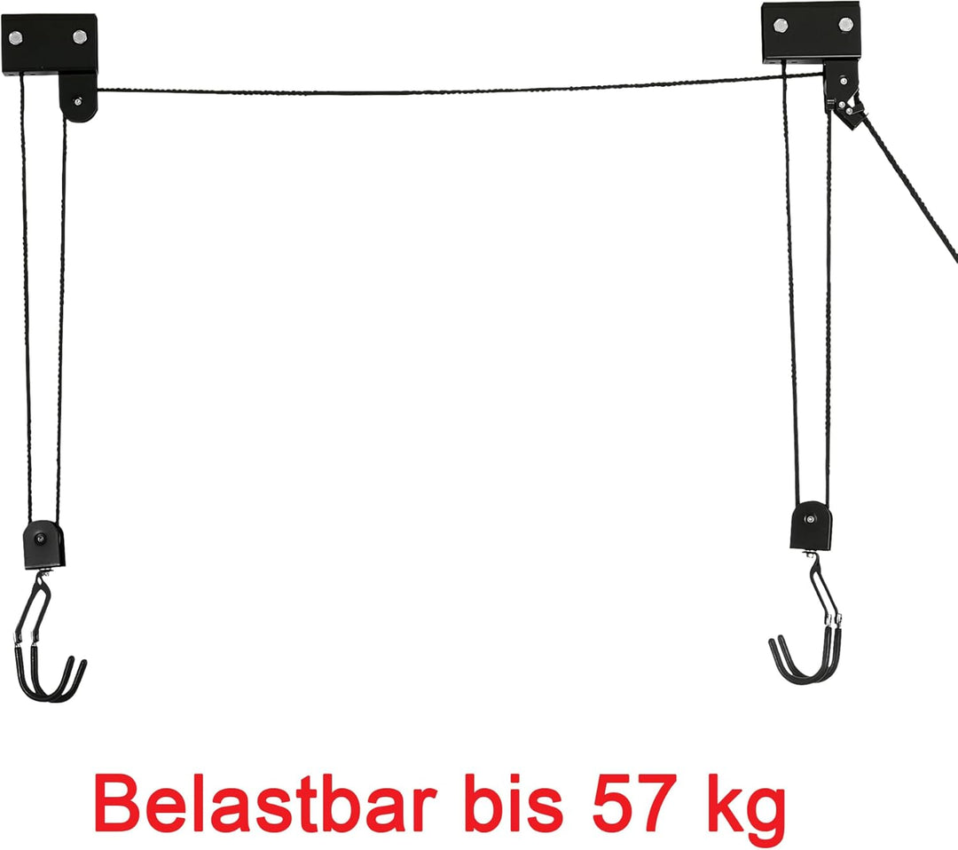 P4B | Fahrradlift mit Flaschenzug - ECO mit 57 Kg Hebelast zur Deckenmontage | Inkl. 2X Haltegurte m