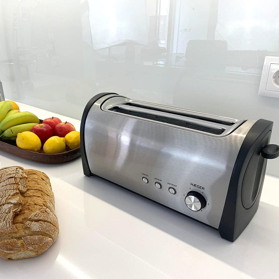 Haeger TO-14D.010A Multifunktions-Toaster mit 1400 W Leistung, 2 lange Schlitze, aussen aus Edelstah