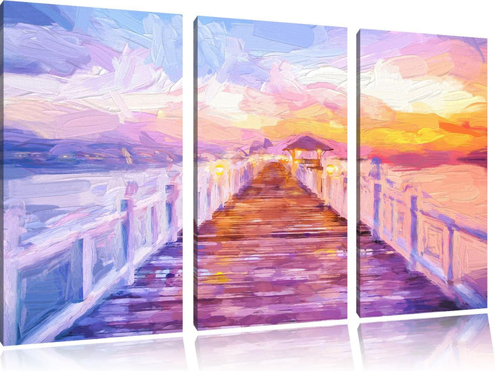 Pixxprint Steg ins Meer bei Sonnenuntergang als Leinwandbild/Grösse: 3 Teilig (120x80) cm/Wandbild/K