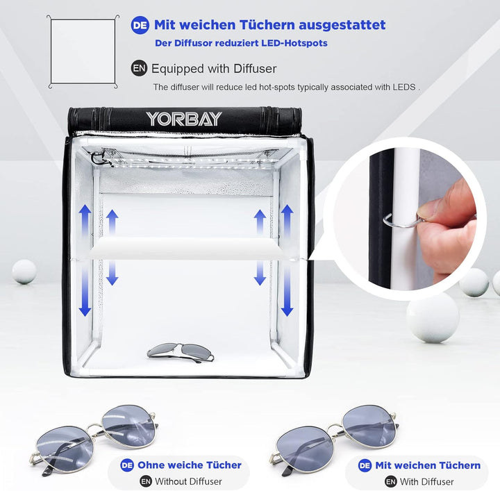 Yorbay Fotostudio Set 40 x 40 x 40cm CRI 95+ LED-Fotobox Lichtbox Lichtwürfel Profi Fotografie Licht