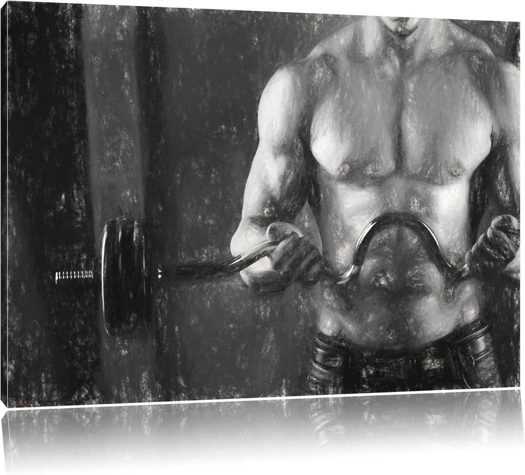 Bodybuilding Kohle Effekt, Format: 100x70 auf Leinwand, XXL riesige Bilder fertig gerahmt mit Keilra